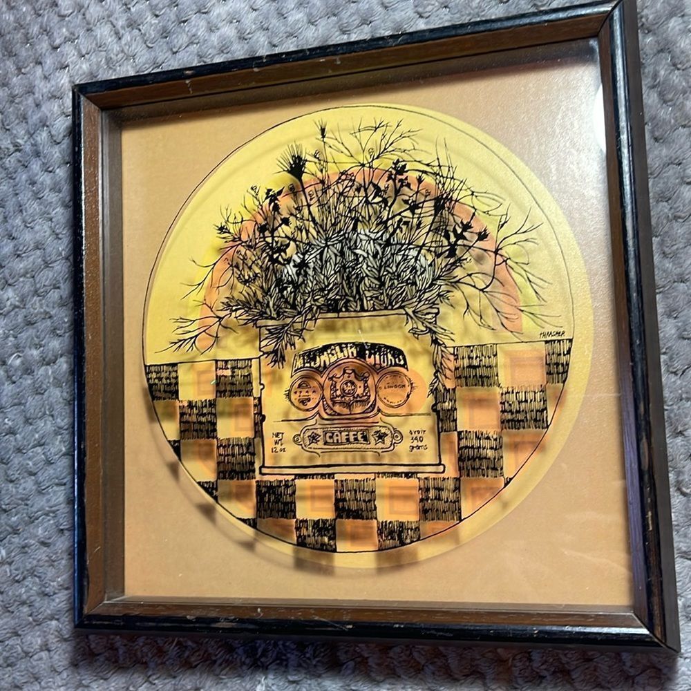 Vintage 1974 the Virgil thrasher series framed glass  art
